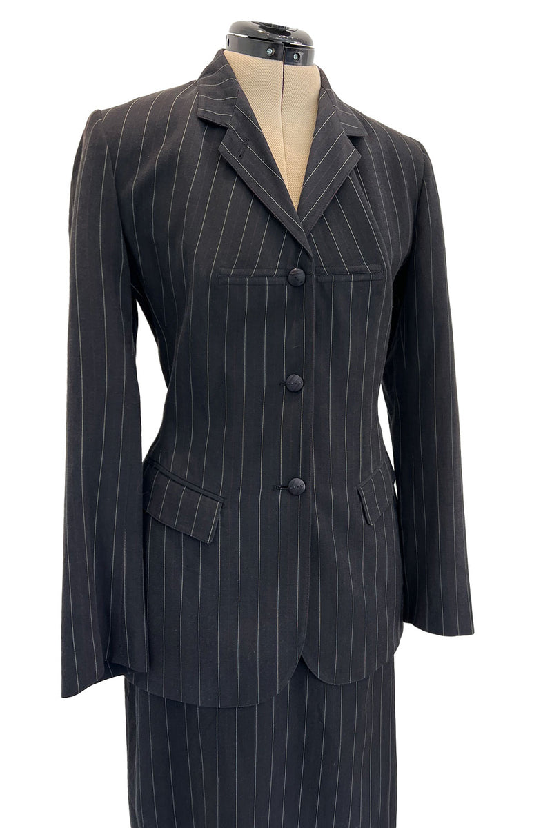 1990s Jean Paul Gaultier Pin Striped Mens Suiting Fabric Jacket & Skirt Set Suit