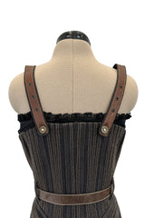 Exceptional Fall 2002 Alexander McQueen Runway Look 44 Corset Mini Dress w Leather Details
