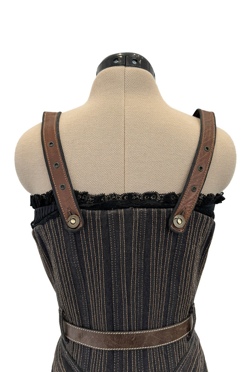 Exceptional Fall 2002 Alexander McQueen Runway Look 44 Corset Mini Dress w Leather Details