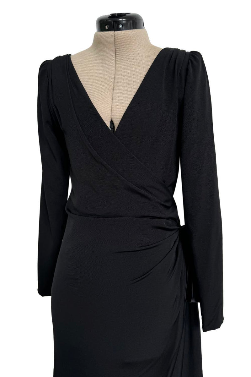 Exceptional Fall 1983 Yves Saint Laurent Haute Couture Runway Black Silk Wrap Dress w Bow Detail