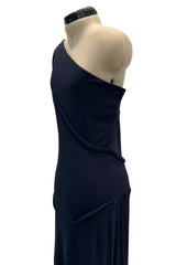 Minimalist 1990s Geoffrey Beene Deep Blue Silk Jersey One Shoulder Dress w Cut Out Details