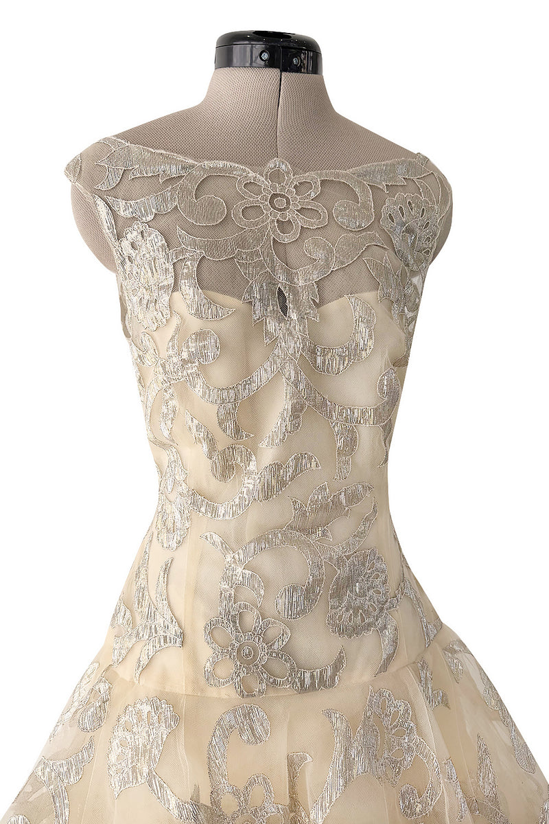 Dreamy Pre-Fall 2015 Oscar de la Renta Look 36 Metallic Gold Applique & Ivory Net Dress