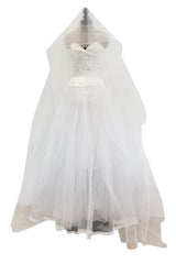1993 Dolce & Gabbana Three Piece White Silk & Tulle Wedding Dress Overskirt & Veil Full Set