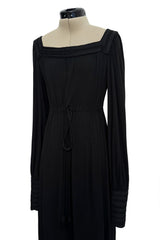Fall 1974 Yves Saint Laurent Runway & Ad Campaign Black Silk Jersey Dress w Cord Detailing