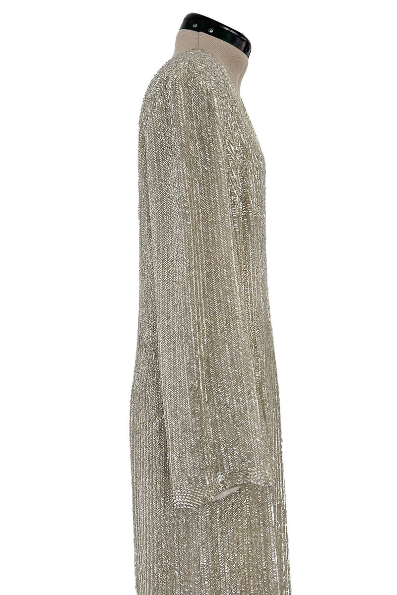 Extraordinary Fall 1975 John Anthony Couture Ivory Silver Hand Beaded Runway Sample Dress