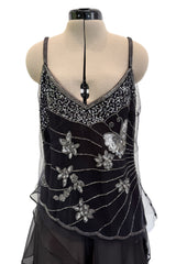 Prettiest Spring 2006 Giorgio Armani Silk Chiffon & Net Skirt and Top Set w Beaded Butterflies