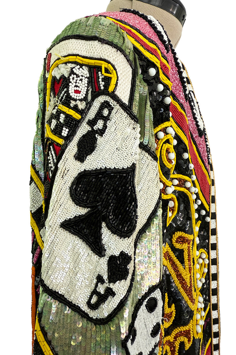 Incredible 1980s Bob Mackie Main Label Fully Sequin & Beaded Oversized Casino Themed Jacket
