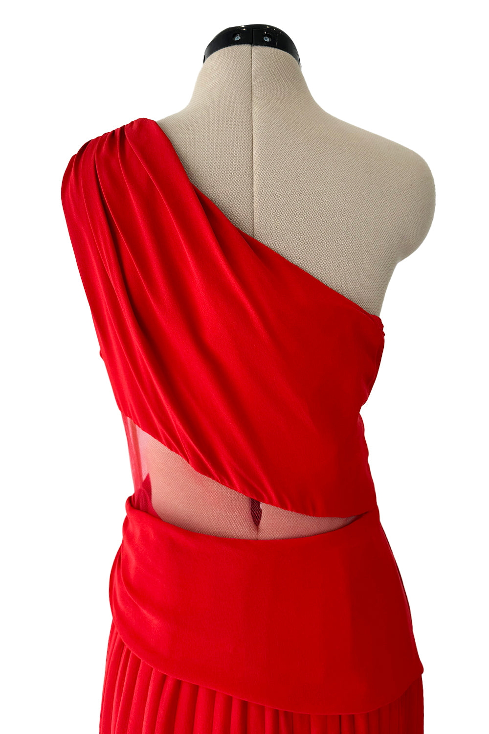 Fantastic 1980s Valentino Red Silk One Shoulder Dress w Net