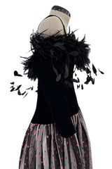 Fall 1982 Hubert de Givenchy Unlabeled Haute Couture Runway Dress w Feathers w Feather Collar