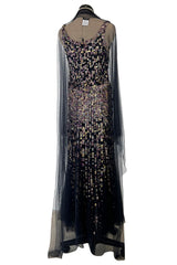 Beautiful Cruise 2006 Chanel by Karl Lagerfeld Deep Blue Silk Tulle Dress w Iridescent Paillette Detailing