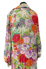 Beautiful Spring 1974 Pauline Trigere Runway Floral Print Dress w Rhinestone Detailing