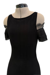 Chic Cruise 2007 Chanel by Karl Lagerfeld Black Knit & Lace Detailed Dress w Little Attached Mini Sleeves
