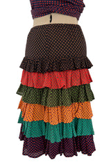 Prettiest Spring 1971 Yves Saint Laurent Documented Dotted Ruffle Skirt & Tie Halter Top Set