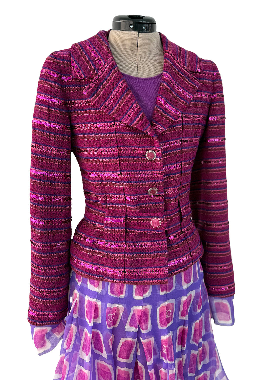 Spring 2001 Chanel Tweed Jacket & Silk Skirt Set w Fall 1999