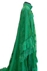 Remarkable Resort 2019 Gucci by Alessandro Michele Runway Look 9 Green Lace & Net Ruffle Dress w Train