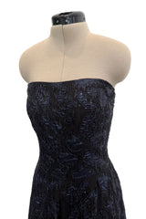 Pre-Fall 2011 Oscar de la Renta Runway Look 44 Strapless Black Silk Chiffon & Blue Embellished Jumpsuit