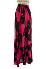 Multifunctional 1970s or 1980s Original Valentino Deep Pink & Black Printed Silk Chiffon Open Front Over Skirt