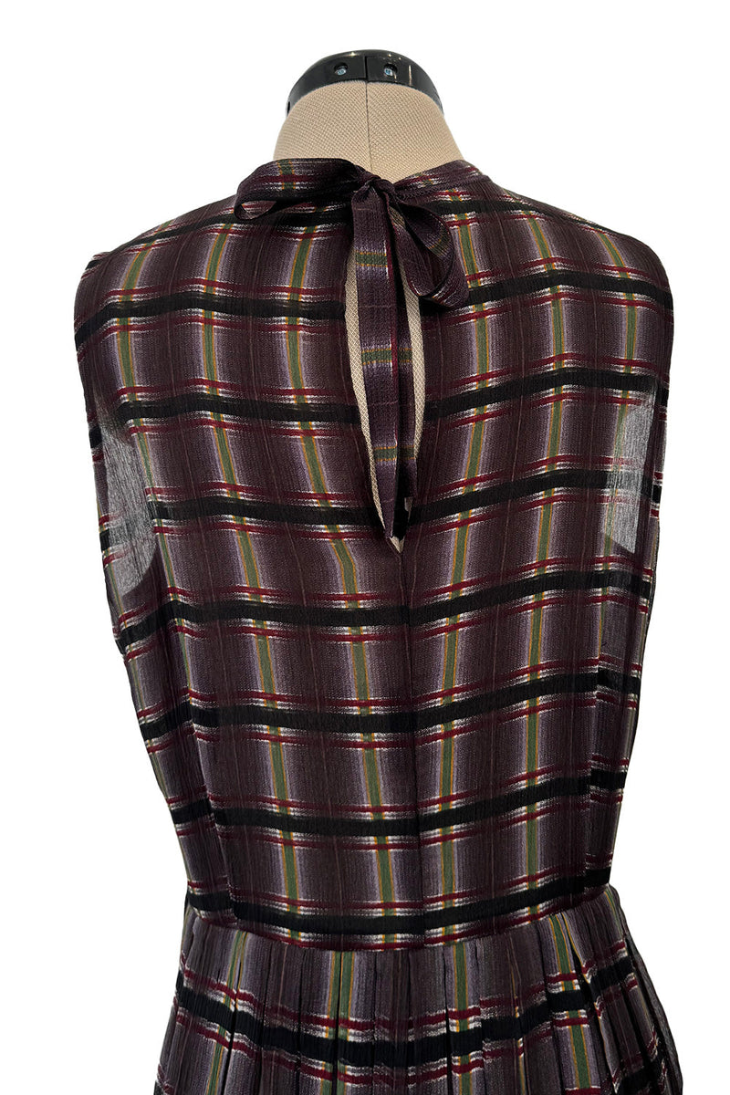 Prettiest Spring 2004 Prada Runway Look 31 Feather Light Grey & Green Silk Chiffon Plaid Dress