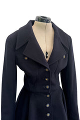 Amazing Fall 1994 Chanel by Karl Lagerfeld Runway Look 20 Deep Blue Black Cashmere Flare Jacket