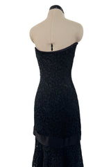 Spring 1987 Yves Saint Laurent Haute Couture Strapless Black Handmade Lace Dress