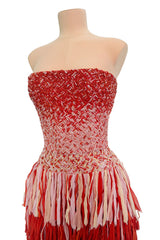 Spring 2019 Esteban Cortazar Runway Strapless Intricately Beaded & Woven Dress w Fringe Skirt