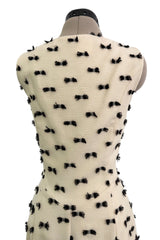 Rare & Chic Fall 1999 John Galliano Soft Ivory Wool Sleeveless Shift Dress Covered in Tiny Black Yarn Bows
