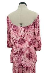 Gorgeous Spring 1976 Yves Saint Laurent Runway Pink Floral Silk Jersey Off Shoulder Dress