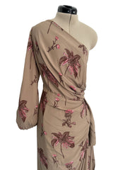 Resort 2008 Prada by Miuccia Prada Look 5 One Shoulder Floral Printed Silk Dress w Low Side Plunge
