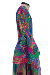Important 1971 Pierre Cardin Couture Silk Organza Bell Sleeve Dress w Flat Pleated Bodice & Sleeves