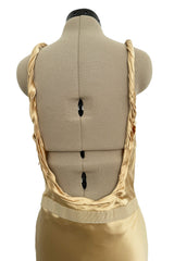 Exceptional Fall 2000 Prada by Miuccia Prada Backless Gold Bias Cut Silk Dress w Front Gathering Detail