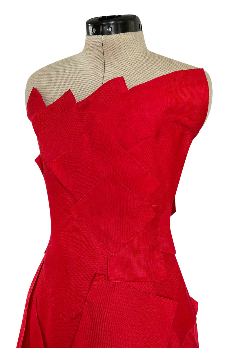 Fall 2001 Jean Louis Scherrer Haute Couture Original Runway Look 7 Sample Strapless Red Layered Panel Dress