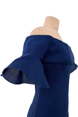 Rare Spring 1972 Christian Dior by Marc Bohan Haute Couture Blue Silk Gazaar Dress