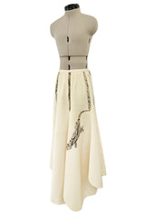 Important 1972 Bill Gibb Couture Debut Collection Lizard Detailed Cream Jacket & Scalloped Edged Skirt