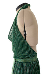 Phenomenal & Rare 1979 Halston Couture Andy Warhol Filmed Green Beaded Halter Dress w Open Back