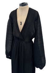 Incredible Spring 1978 Halston IV Plunged & Pleated Black Wrap Runway Dress w Balloon Sleeves