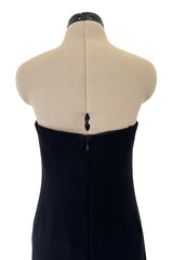 Fabulous 1980s Unlabeled Halston Black Strapless Cashmere Jumpsuit w Built in Inner Corset