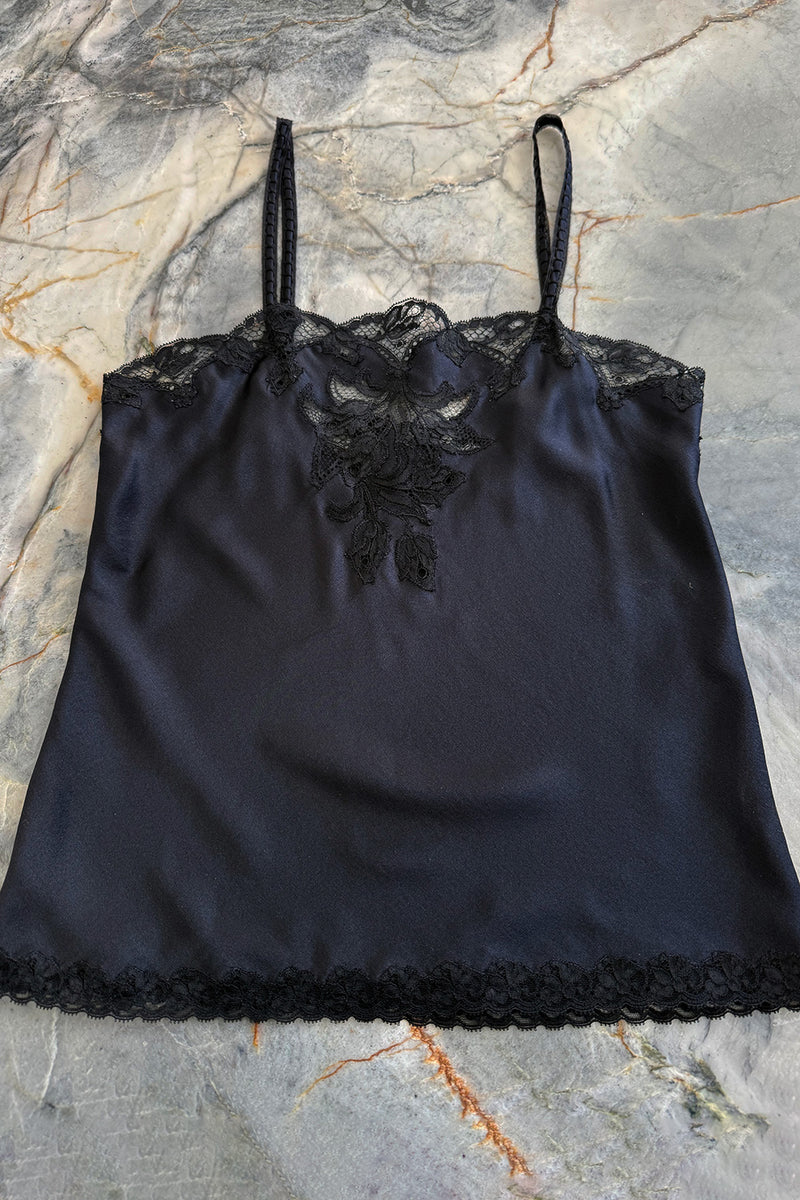 Prettiest Spring 1984 Emanuel Ungaro Haute Couture Black Silk & Handmade Lace Camisole