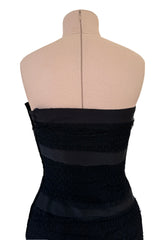Fantastic Spring 1987 Yves Saint Laurent Strapless Dotted Silk Net Strapless Dress w Rhinestone Detail & Full Lower Skirts