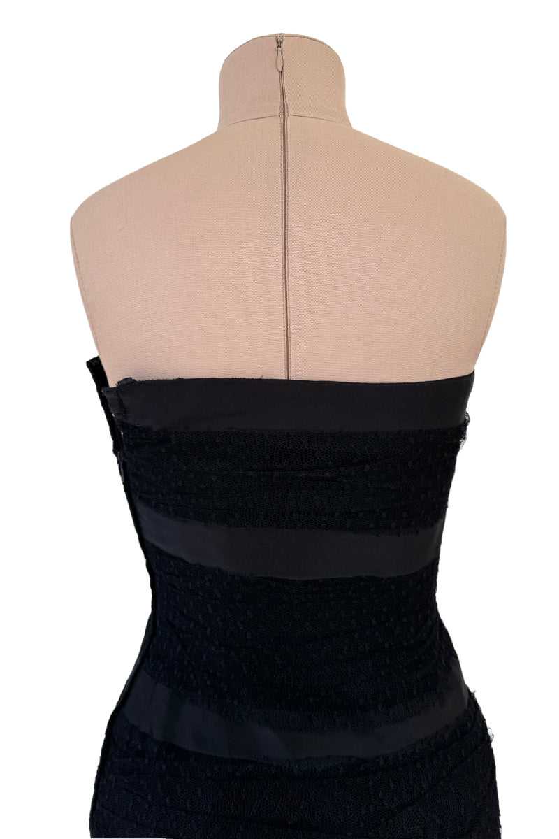 Fantastic Spring 1987 Yves Saint Laurent Strapless Dotted Silk Net Strapless Dress w Rhinestone Detail & Full Lower Skirts