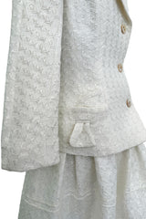Extraordinary Spring 2006 Christian Dior by John Galliano Textured Off White Bow Detailed Jacket & Full Skirt Suit
