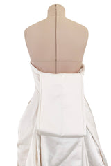 2010-2011 Alexander McQueen Strapless Ivory Silk Dress w Hand Embroidered Flowers & Train
