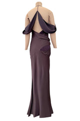 Gorgeous Fall 2003 John Galliano Bias Cut Deep Purple Silk Dress w Draped Arm Panels