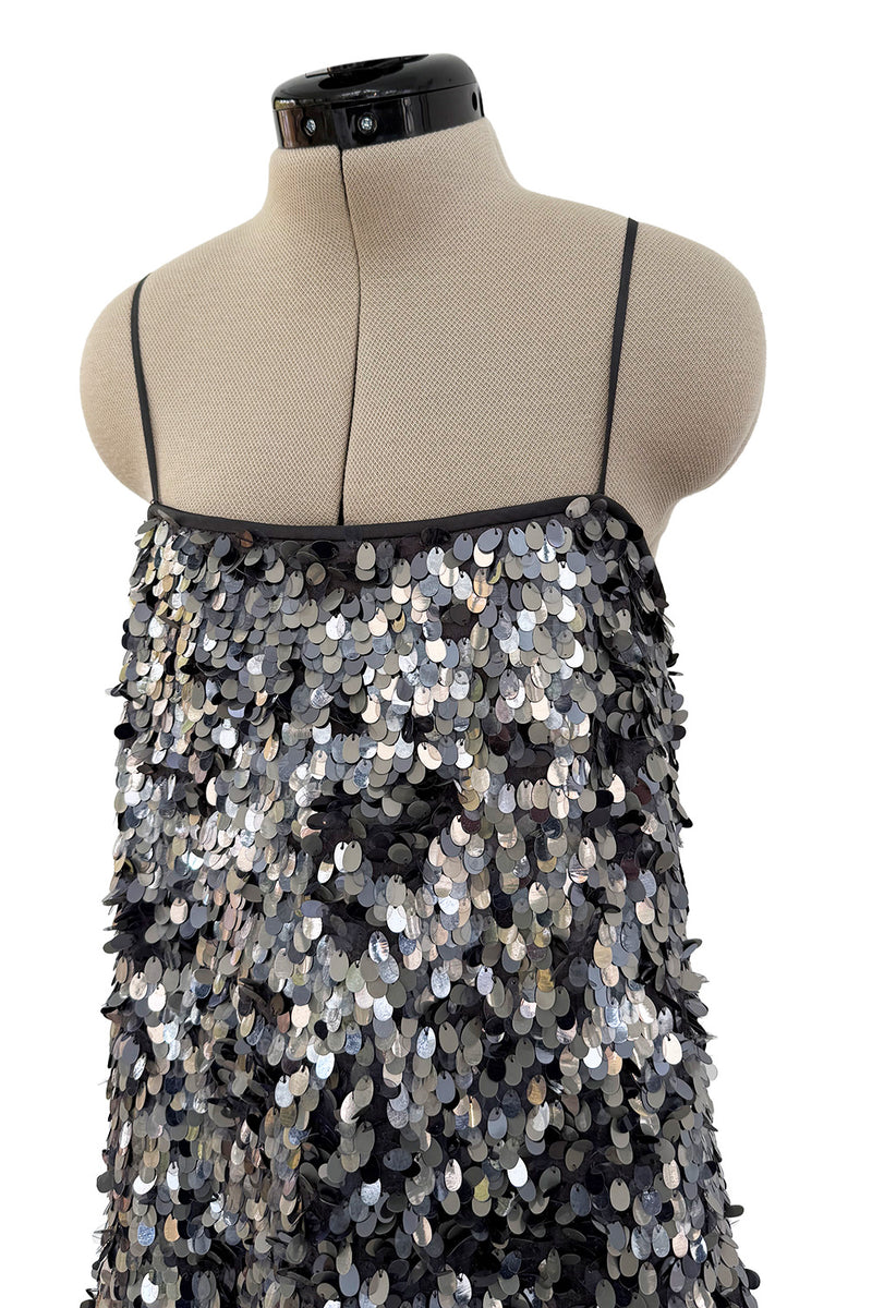 Easy-to-Wear Spring 2020 Emporio Armani Runway Look 59 Grey Silk Organza Silver Sequin Dress