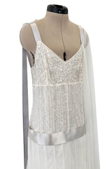 Stunning 2005 Chanel by Karl Lagerfeld White Sequin Detailed & Silk Tulle Dress w Ribbon Detail