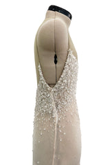 Dreamy 1993 John Anthony Couture Ivory Silk Chiffon Dress w Extensive Beading & Train