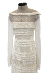 2012 Valentino by Pierpaolo Piccioli & Maria Grazia Chiuri Tiered Ivory Lace Net Dress w Sequin & Bead Detailing