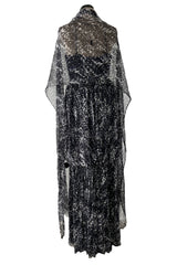 Gorgeous Spring 2012 Chanel by Karl Lagerfeld Hand Crochet Knit & Silk Chiffon Blue Dress w Scarf