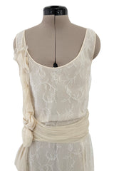 Fall 2007 John Galliano Ivory Silk Chiffon & Lace Dress w Silk Rosettes