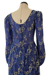 1970s Lanvin by Jules-Francois Crahay Demi-Couture Metallic Gold Detailing Blue Dress