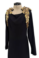 Stunning 2013 Unlabeled Alexander McQueen by Sarah Burton Black Crepe Dress w Gold Metal Detailing